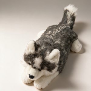 Lifelike Lying Husky Plush Pillow, Ultra-Soft Faux Fur Realistic Husky Stuffed Animal, Fluffy Puppy Companion Toy for Home Decor & Gifts