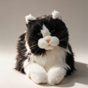 Lifelike Longhair Tuxedo Cat Plush Pillow, Realistic Black White Ragdoll Stuffed Animal
